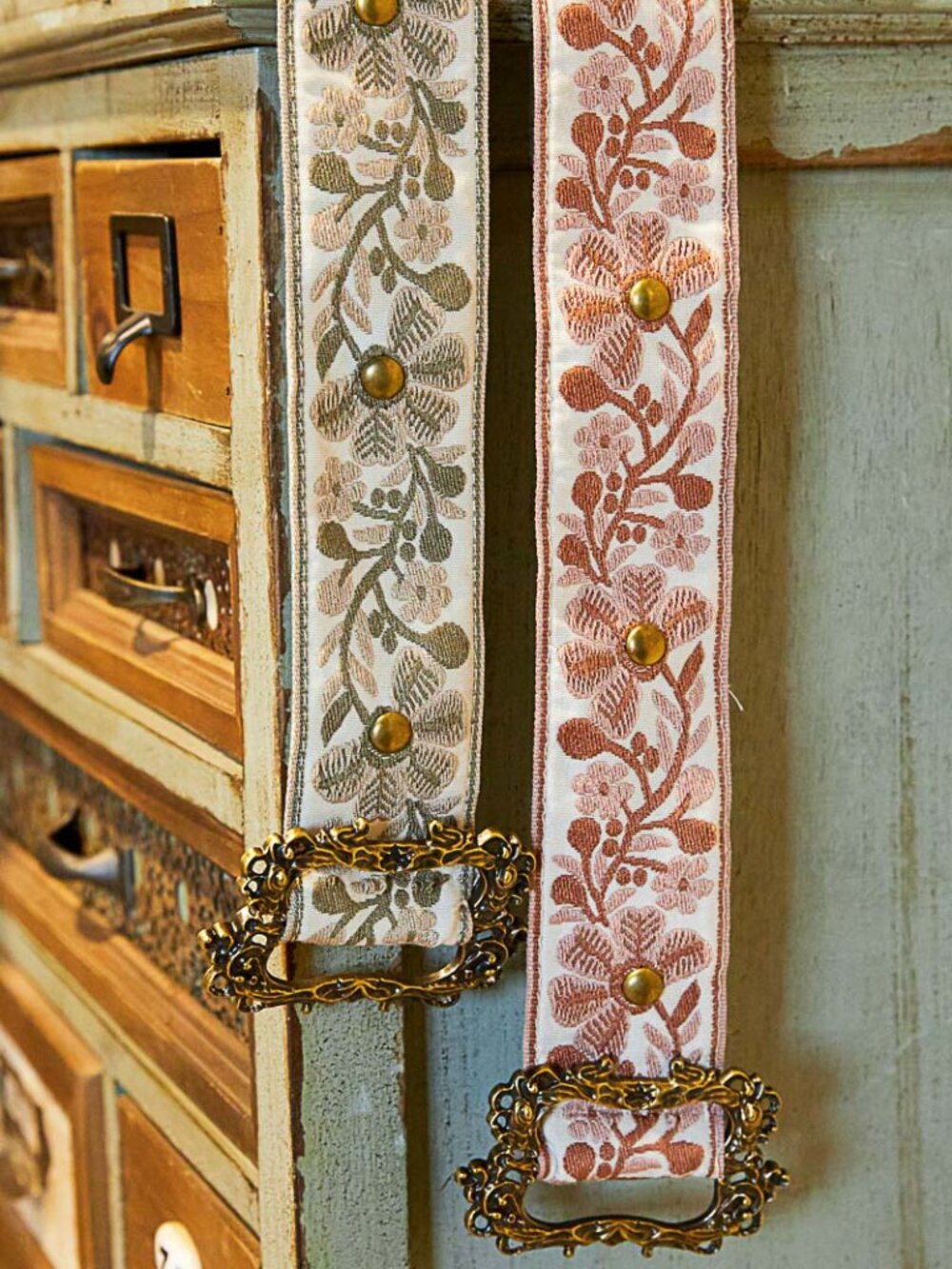 POL Embroidered Boho Floral Belt - Green or Mauve